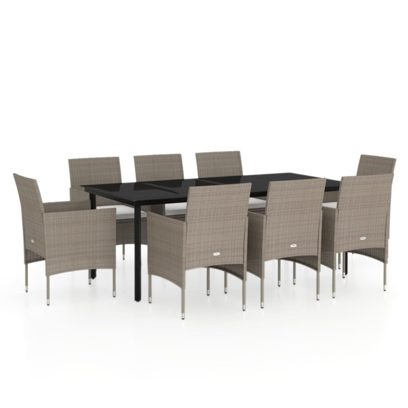  Ensemble de salle à manger de jardin PE en rotin beige, acier thermolaqué, grand verre, Beige