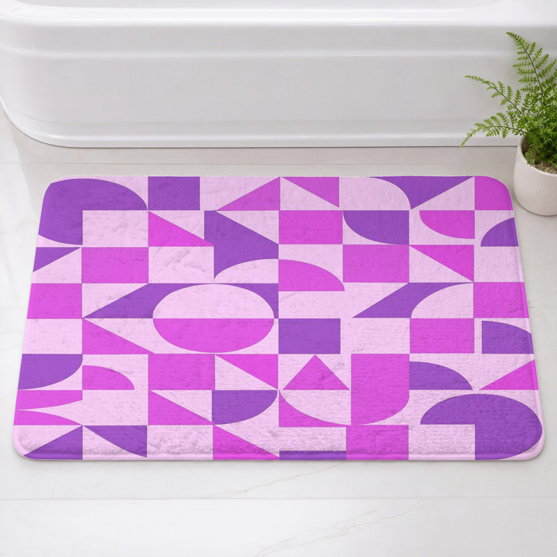 Tapis de bain à motif géométrique, L 34 po x L 21 po, Rose moyen / mauve foncé