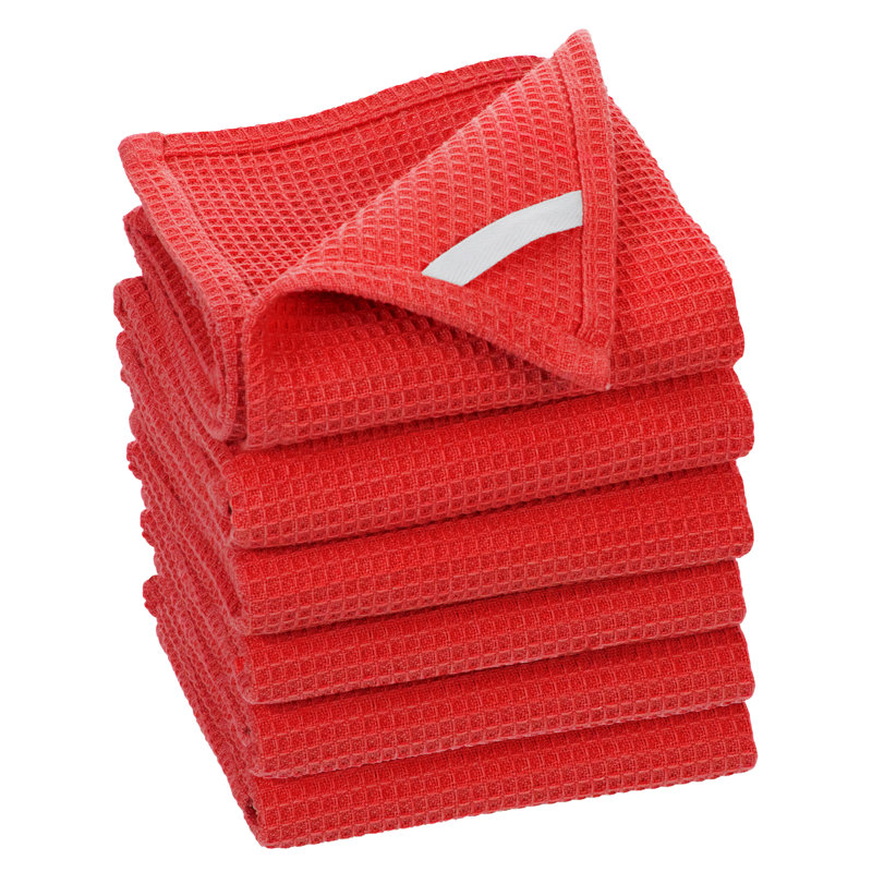 Broadway Cotton Waffle Tea Towel Kitchen Towel, Red, 6