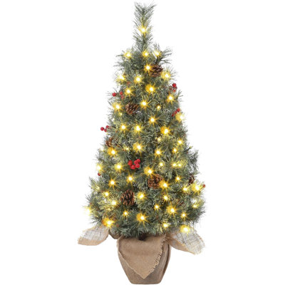3ft Christmas Tree with LED Lights for Outdoor and Indoor Christmas Decorations - PVC Plastic, Full Lush Branches, Easy Assembly and Durable, Cloth Bag Base,2 Pcs