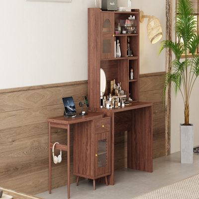 43" X 70" 90° Rotating Desktop Computer Desk With Storage Drawer & Cabinet – Home Office Gaming Writing Workstation