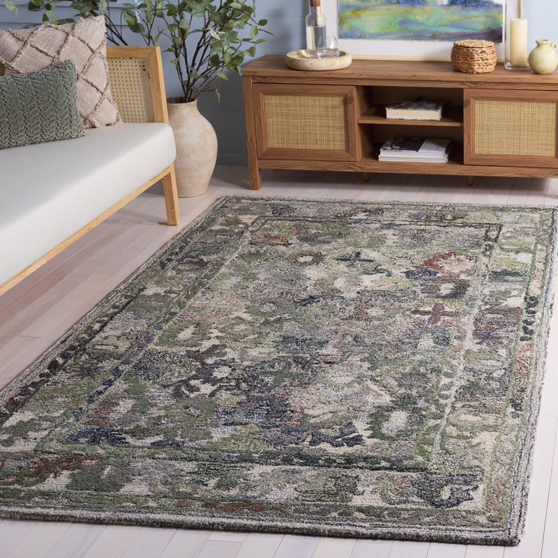 Tapis vert / beige Antkeo 126, Rectangle de 5 pi x 8 pi