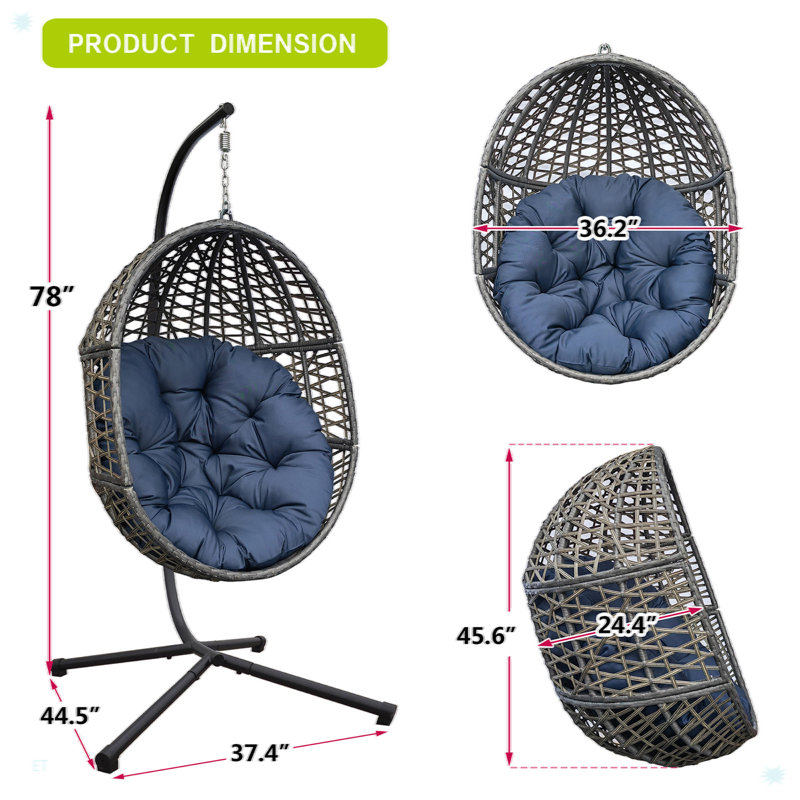 Fauteuil suspendu suspendu en osier avec coussin