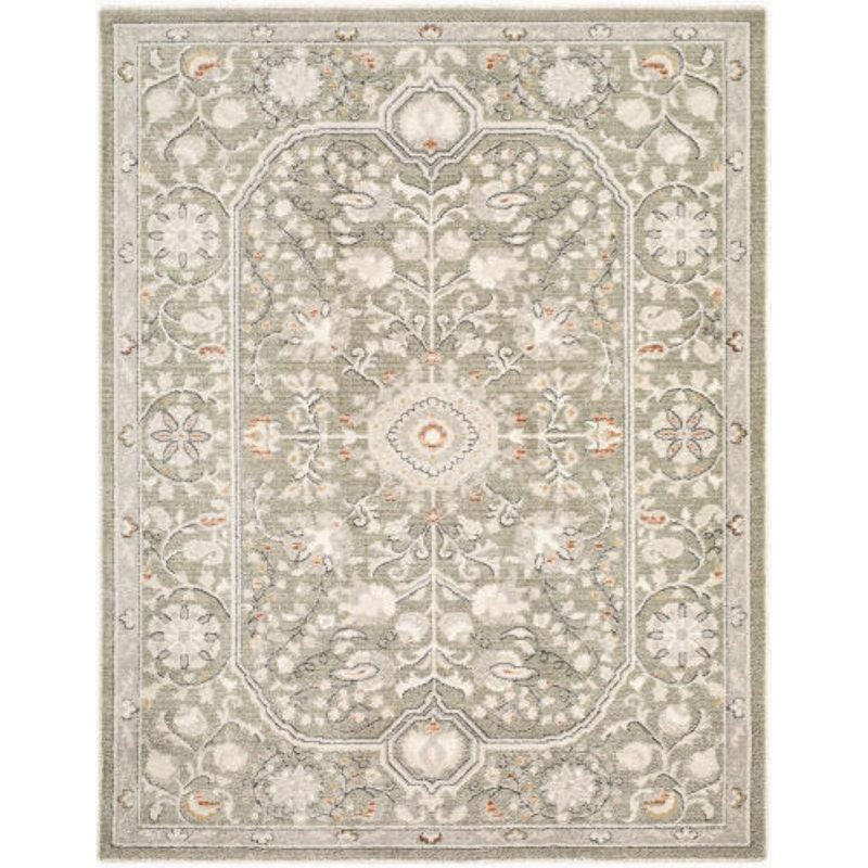 Lausanne Machine Woven, Rectangle 6'7" x 9', Green/Ivory/Cream/Black/Brown