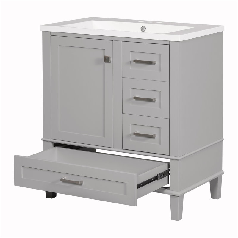 Ensemble de meuble-lavabo simple 18 po avec plateau en résine Shalyssa, Gris