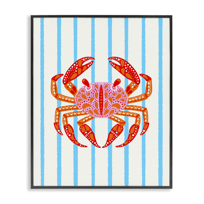 Giclée encadrée de crabe vif sur rayures, design par Indira Prieto | IndySign, H 14 po x l 11 po