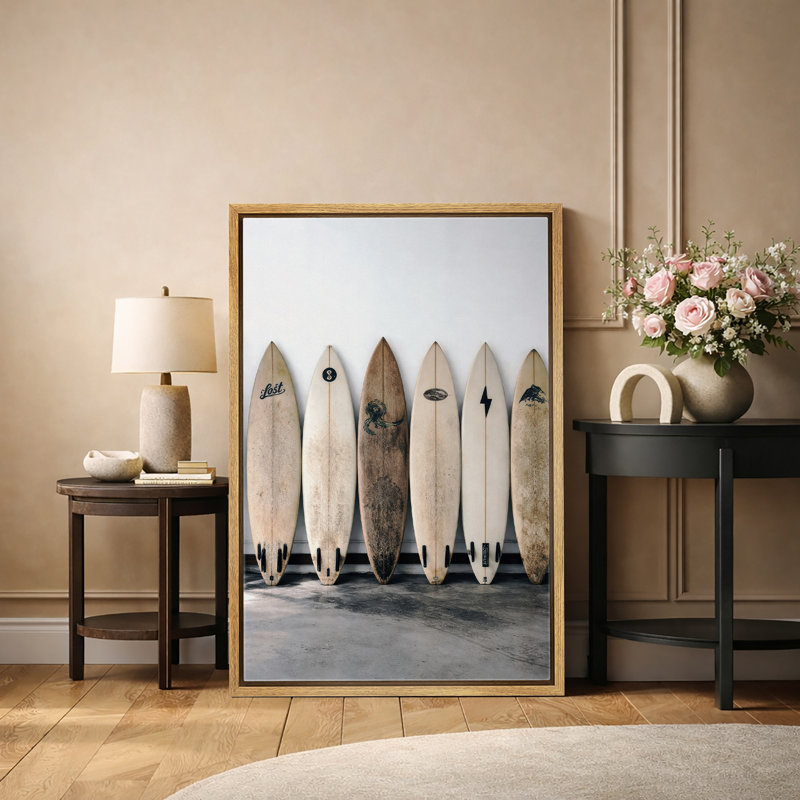 Reproduction d'une planche de surf rétro, décorations murales rétro côtières, impression sur toile encadrée, Cadre naturel