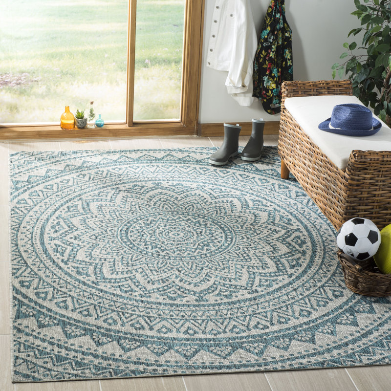 Atlanta Looped Light Grey/Teal Rug, Rectangle 160 x 231 cm