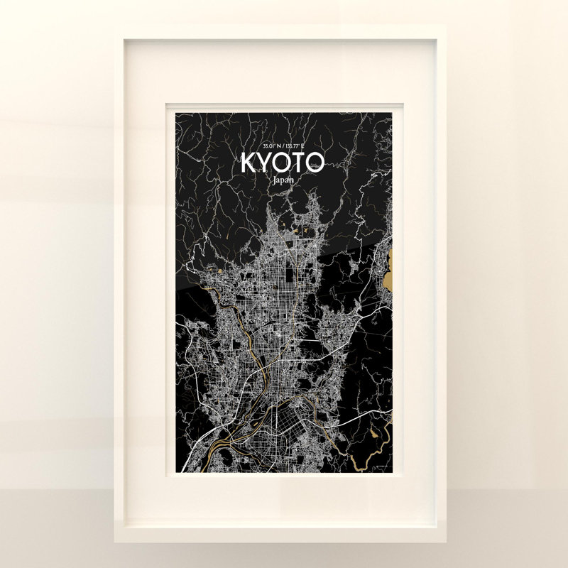 «Kyoto City Map», impression, H 17 po x l 11 po, Noir et or