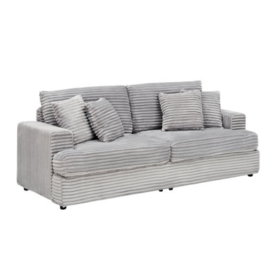 Spacious Corduroy 3-Seater Sofa With Matching Throw Pillows, Perfect For Modern And Comfortable Living Spaces