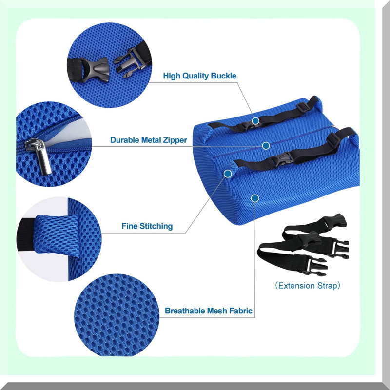 MemoryFoam Mesh Lumbar Support Pillow - Back Pain Relief Cushion for Chair & Car - Office Chair Back Support - Blue Color - Ergonomic Design