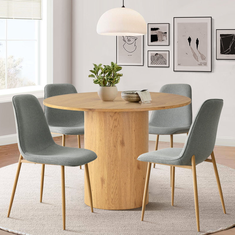 Charmia 4 - Person Dining Table Sets With 41.5'' Round Table & 4 Upholstered Fabric Chairs, Gray