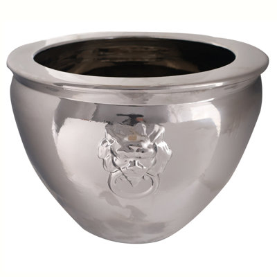 Large Shiny Asian Porcelain Planter with Lion Handles