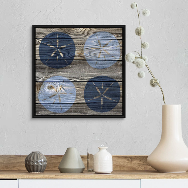 «Blue Sand Dollars» par Melody Hogan, reproduction sur toile, H 18 po x l 18 po x P 1,75 po, Cadre noir