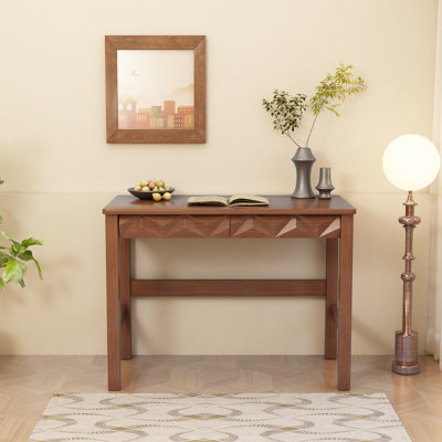 Mid-Century Computer Table Vintage Solid Wood Writing Desk with 2 Drawers for Home Office