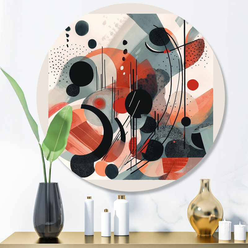 Art mural rond rouge et noir Minamlism Intimacy I - Minimalisme abstrait, H 16 po x l 16 po x P 1 po