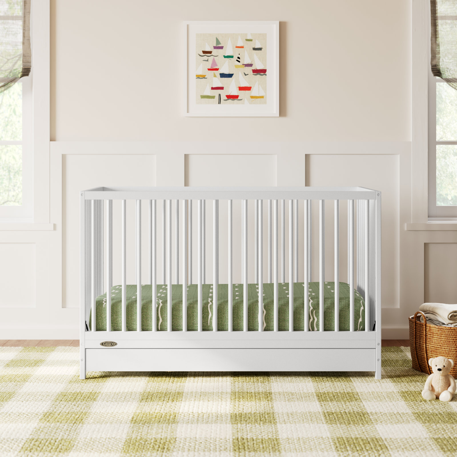 Teddi 5-in-1 Convertible Portable Crib, White, Crib