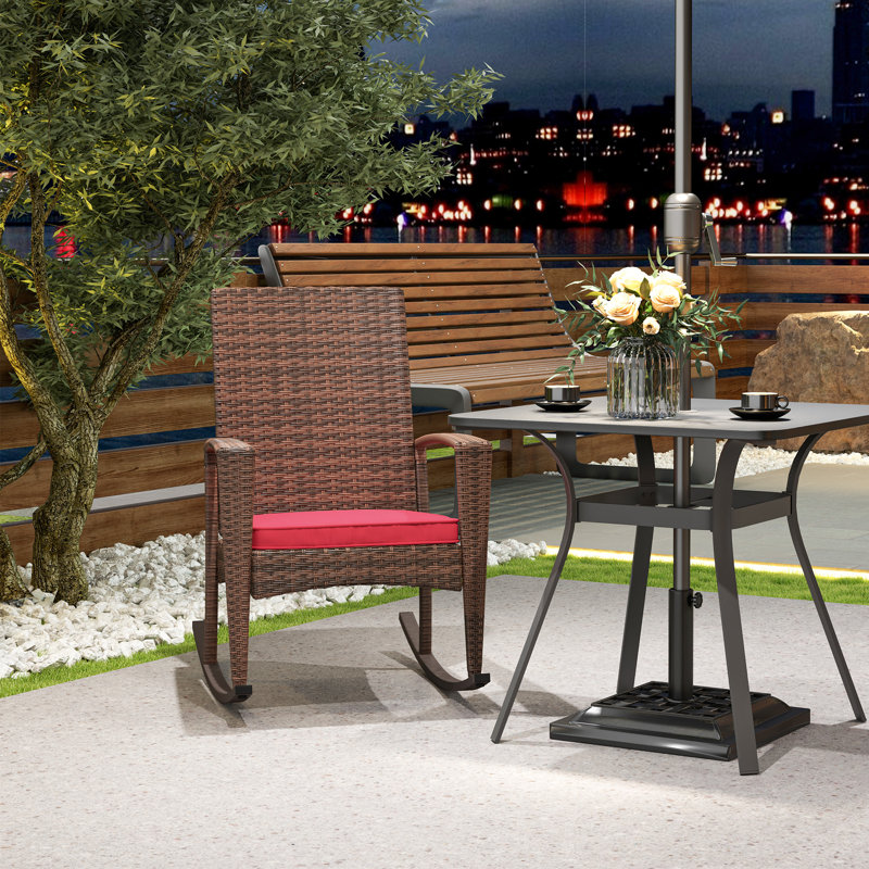 Chaise berçante d'extérieur en rotin avec coussin PE , Rouge vin