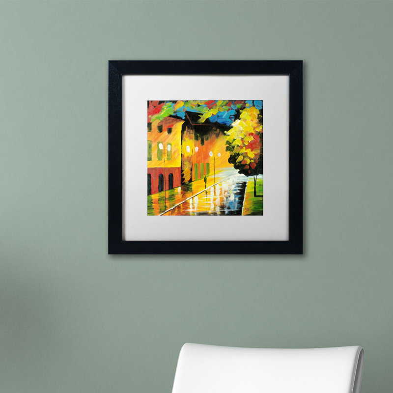 Colorful Street Light Landscape Giclee Canvas Art with Black Frame
