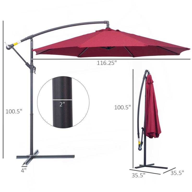 Parasol de patio décalé avec base de parasol en porte-à-faux