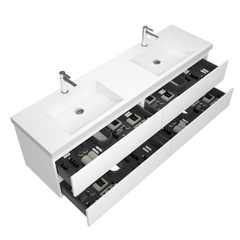 Themis 71 inch integrated double sinks basin 