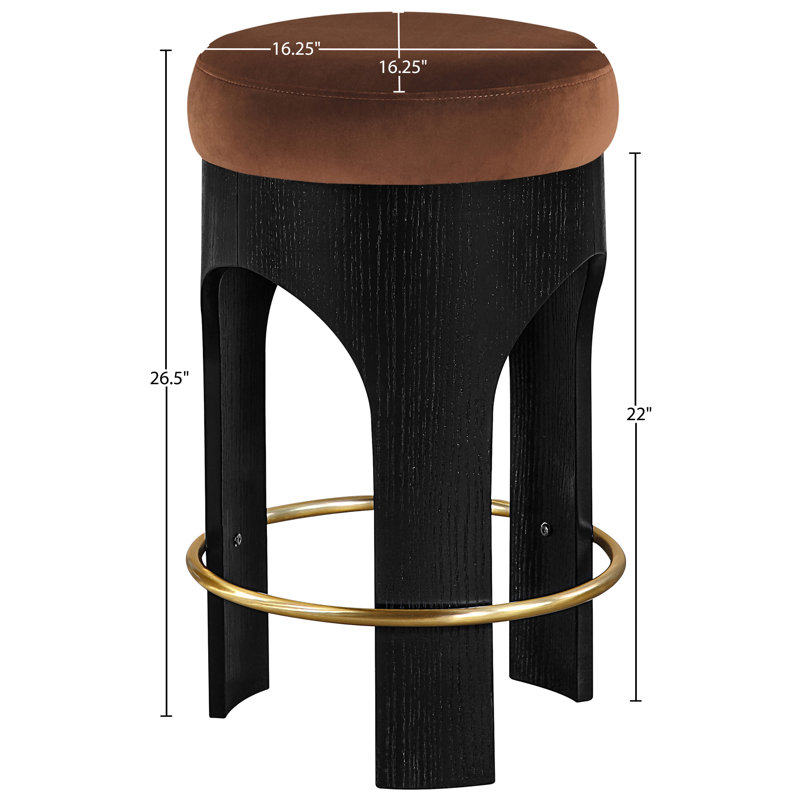 Tabouret de comptoir rembourré en velours Bocceli, Noir, Velours cognac