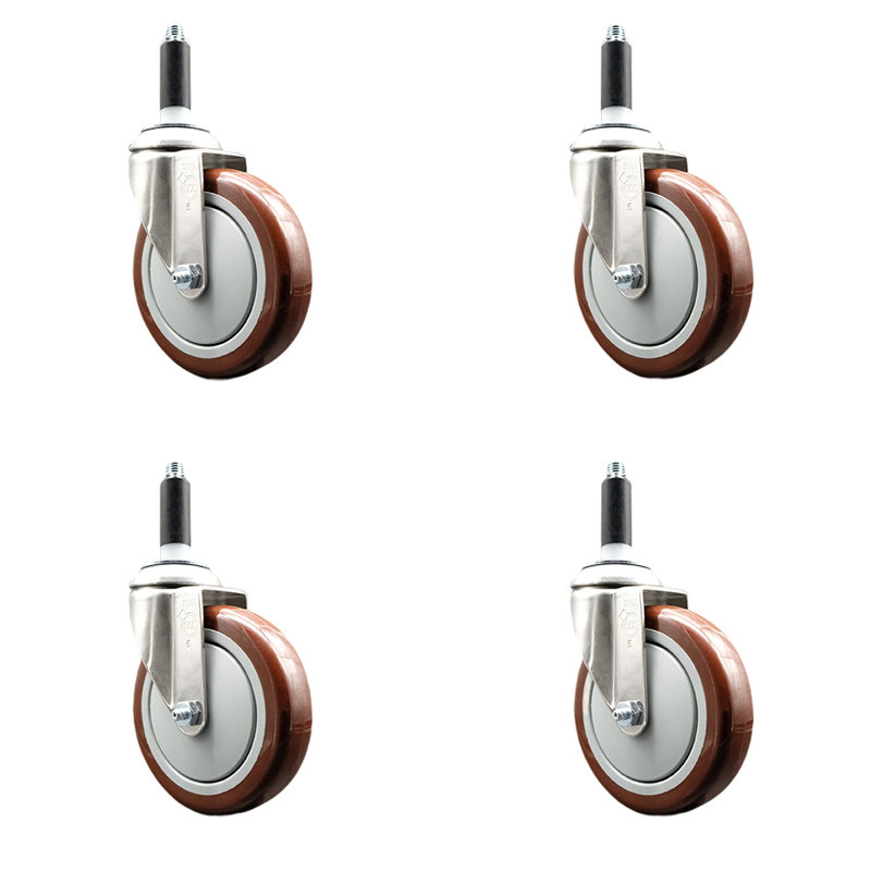 Ensemble de roulettes extensibles pivotantes en polyuréthane 316SS SCC, Marron