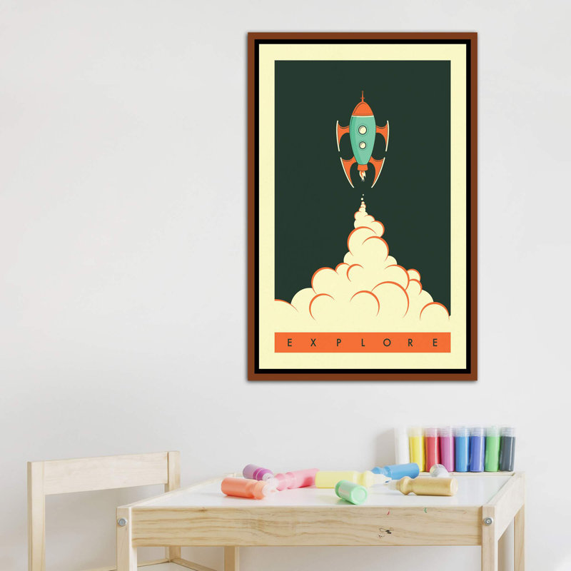 Explorez II, art encadré pour enfants, Toile classique avec cadre brun, H 40 po x l 26 po x P 1,5 po