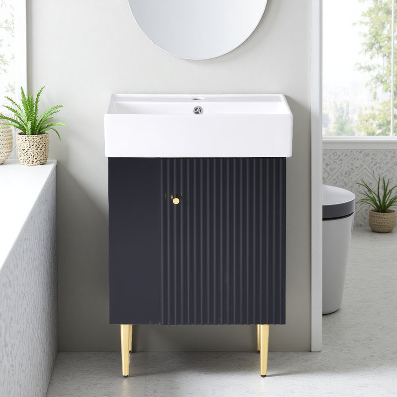 21.6" Bathroom Vanities, Freestanding Vanity with Single Sink, Black