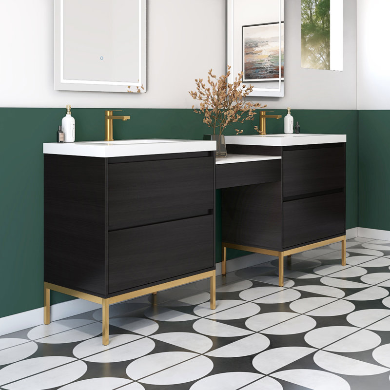 Meuble-lavabo double Rivo avec comptoir à maquillage