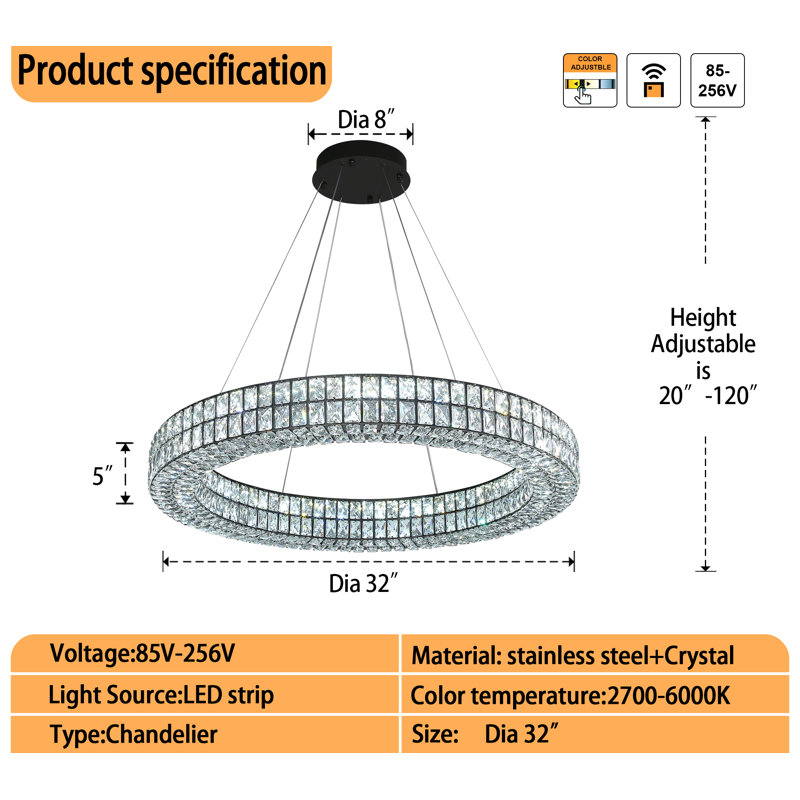 Luminaire suspendu en cristal 1 lumière DEL Talyssa