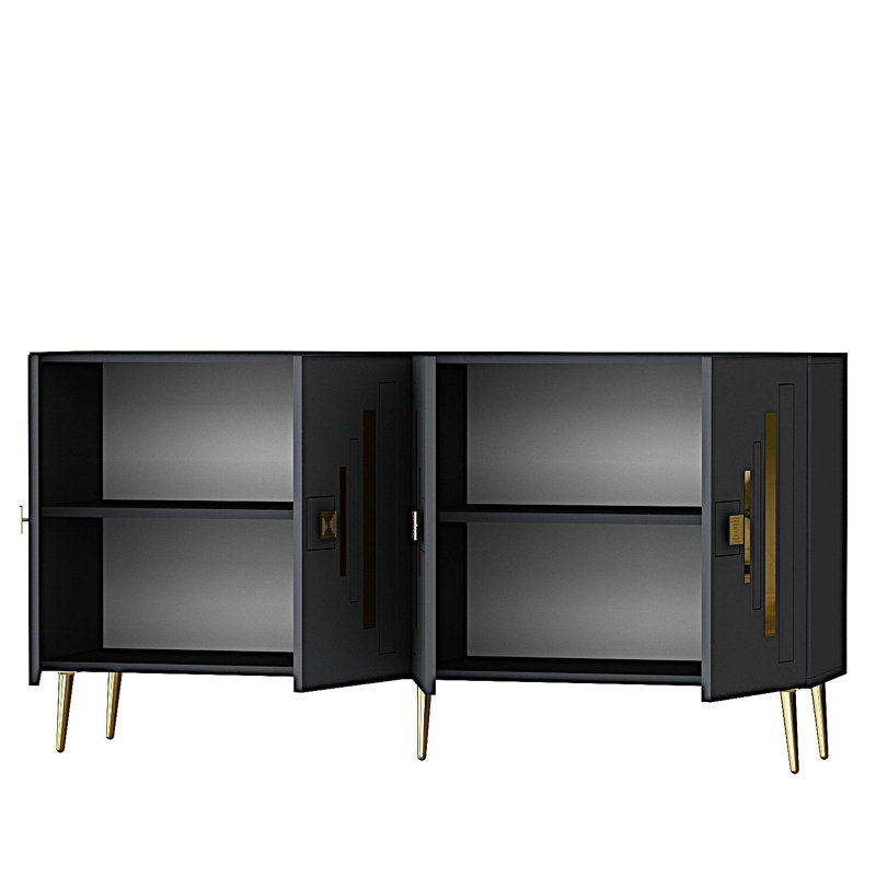 Console moderne, anthracite et or, panneau de particules recouvert de mélamine à 100%, épaisseur: 0,7 pouce | Plusieurs tablettes, fixation murale, conception géométrique élégante pour la maison et le bureau