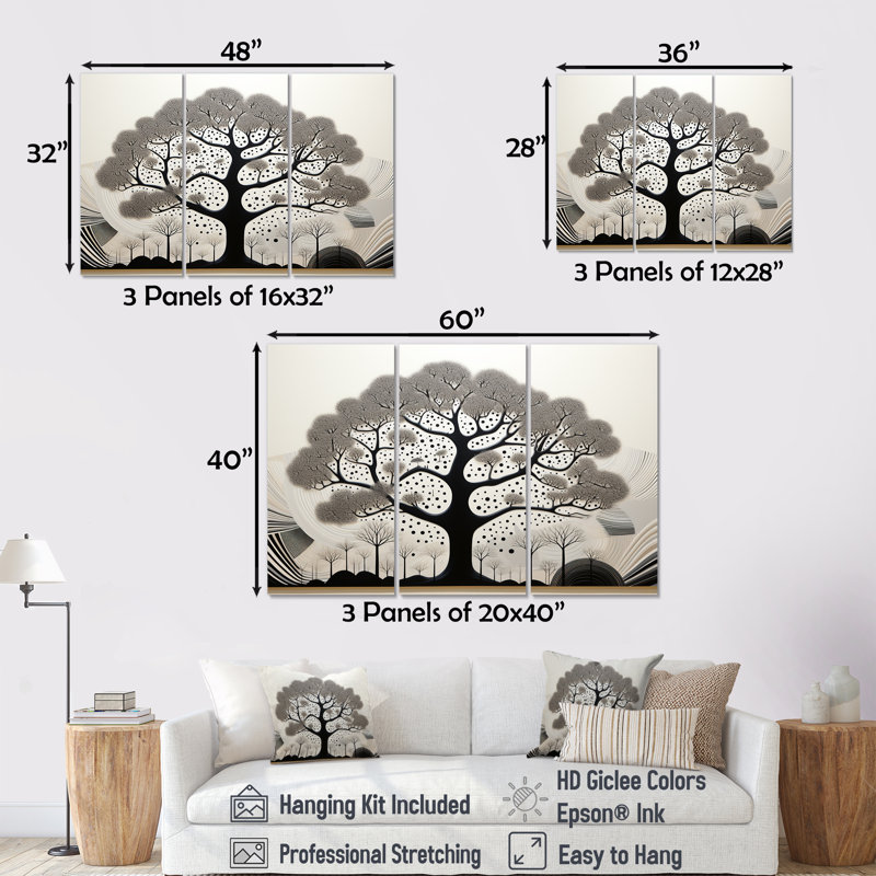 Arbre africain africain minimalisme - ensemble d'art mural africain sur toile, Toile tendue, H 40 po x l 60 po x P 1 po