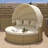 Patio Round Rattan Daybed Two-Tone Weave Sunbed With Retractable Canopy And Cushions-1307723946