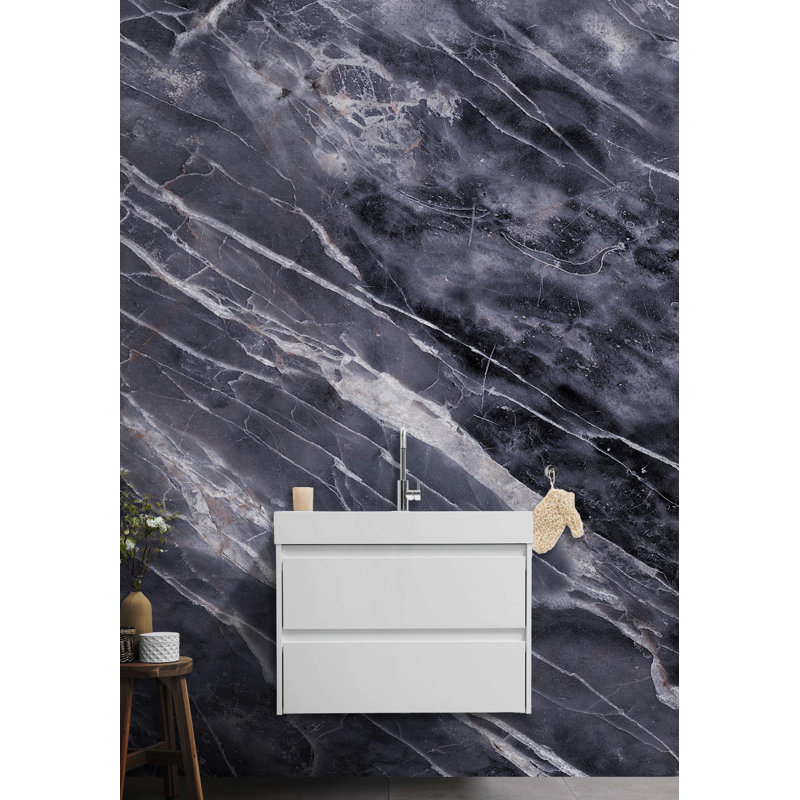 Dark Grey Marble Wallpaper Mural - Elegant Veined Stone Texture, Modern Luxury Peel and Stick Wall Decor for Living Room or Office Accent