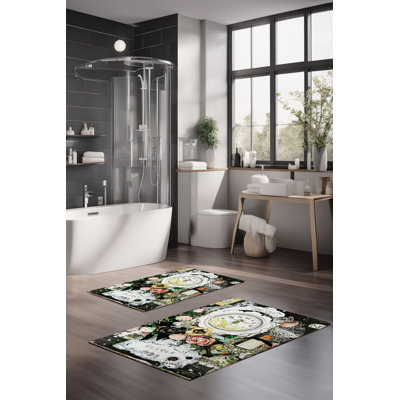 Eakly Luxury Bathmat Set (2 Pieces), 100% Polyester, 16.0 x 23.6 inches & 23.6 x 39.4 inches | Non-Slip Antibacterial Design, 0.3 in Pile Height | Machine Washable, Durable & Easy to Clean | Ideal for Bathroom Décor