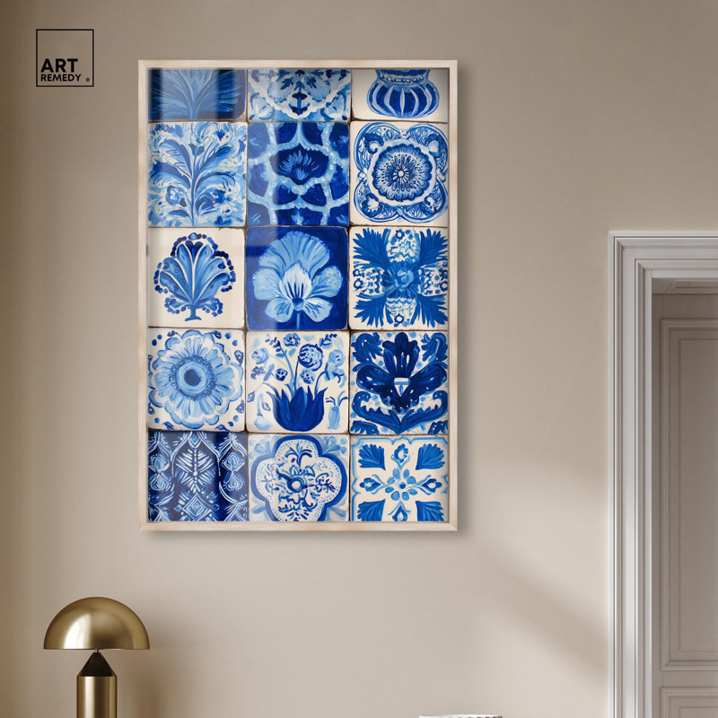 «Lazuli Layout Shadowbox Print Coastal» par Art Remedy, cadre blond, 31 x 46, H 46 po x l 31 po, Cadre blond