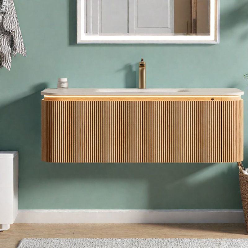 Meuble-lavabo beige élégant, armoires et lavabo en bois 48 po Elegant Modern