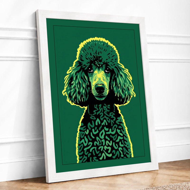 Poodle In Green Modern - Print, A1 - 84.1 x 59.4 cm, White