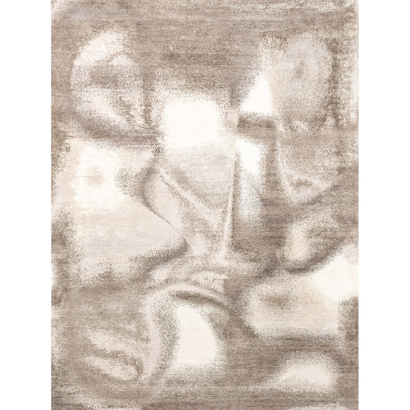 Tapis beige et taupe noué à la main de haute qualité, Rectangulaire 8 pi x 10 pi