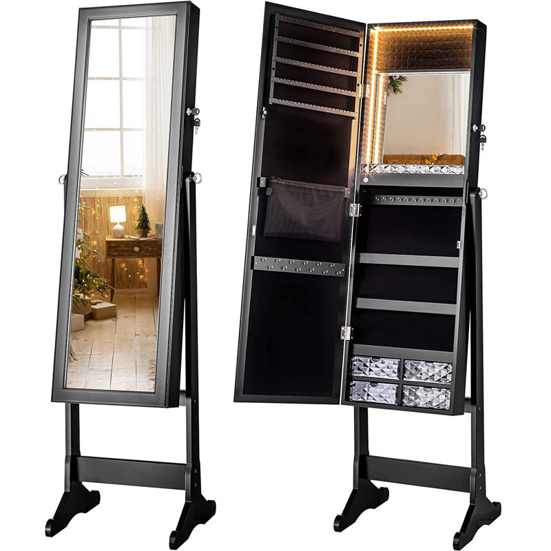 Armoire à bijoux en miroir Ultimate Luxury HD - Illuminez votre routine beauté, Noir
