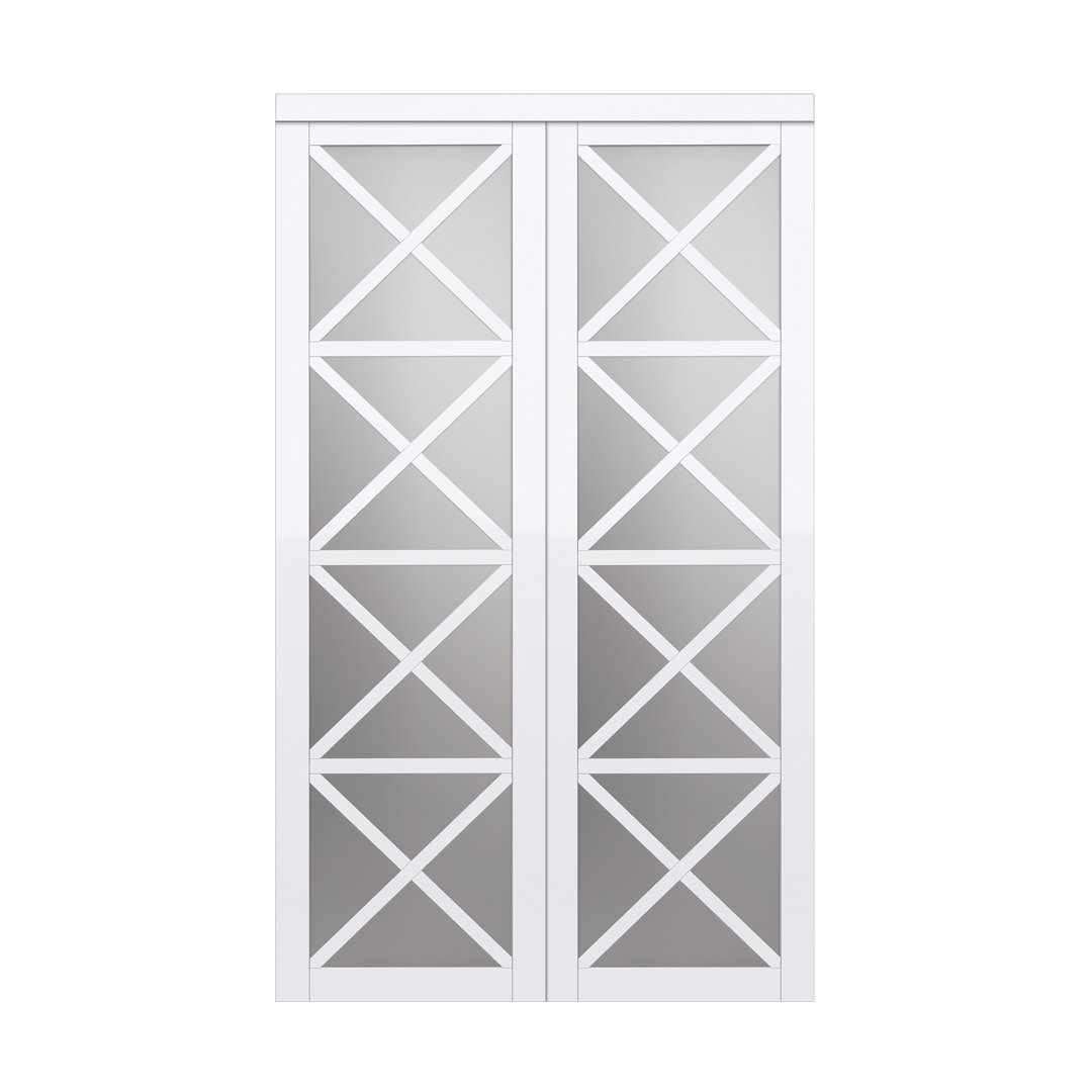 Lace 80'' Solid + Manufactured Wood Mirrored Low-Gloss Sliding Closet Doors Renin Size: 72" x 80"