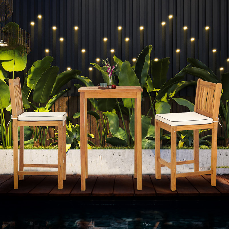 Outdoor 3 - Piece Teak Bistro Set with Cushions, 27" L x 27" W x 43" H