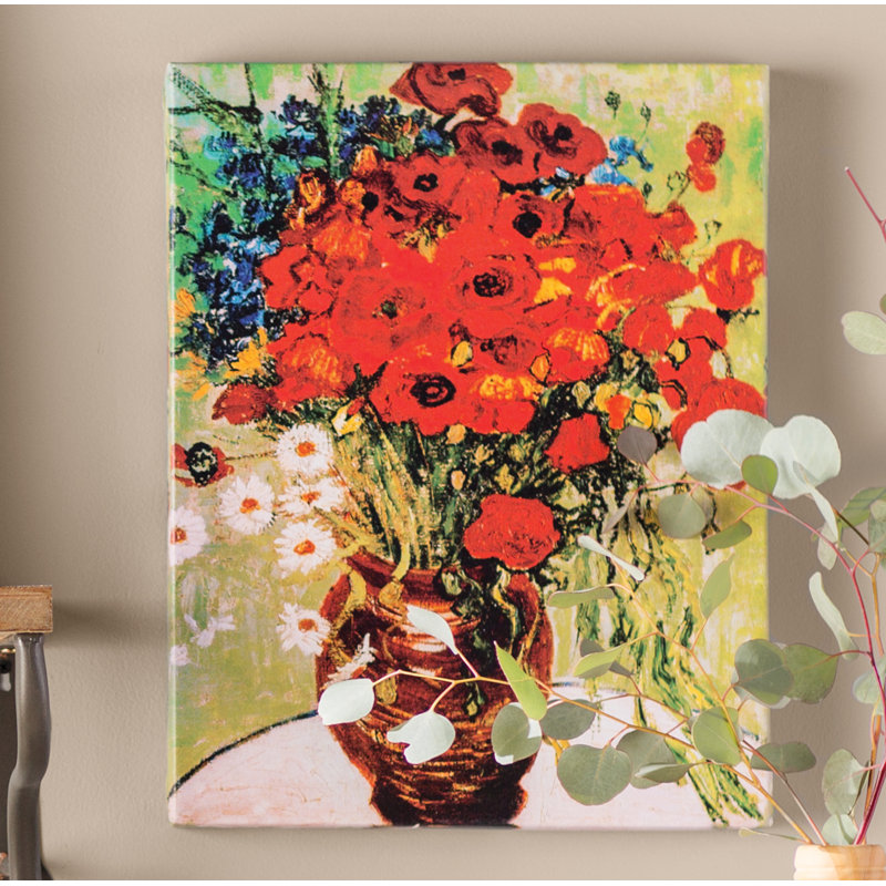 'Red Poppies and Daisies' by Vincent Van Gogh, Red Flowers in Jar Fine Art Gallery Canvas Print, 36" H x 48" W