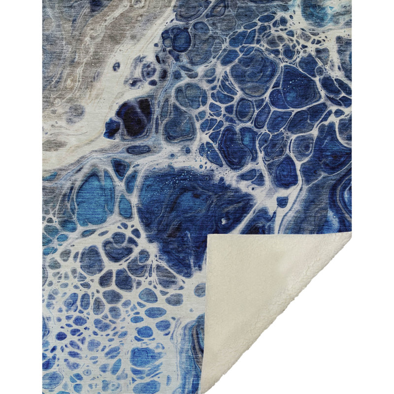 Addison Machine Washable Sherpa ASB682 Modern Throw Blanket, Navy