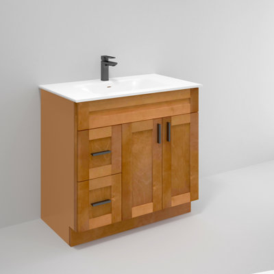 36'' Bathroom Vanity Sink Base with Drawers Cabinet in Maple Shaker