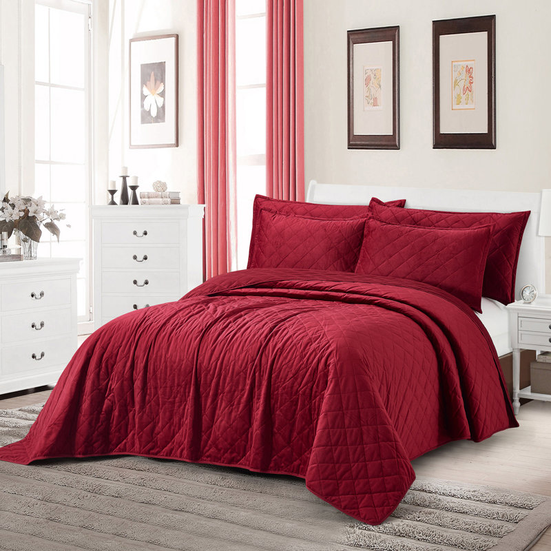 Polyester Coverlet with Pillow Shams Included, Garnet