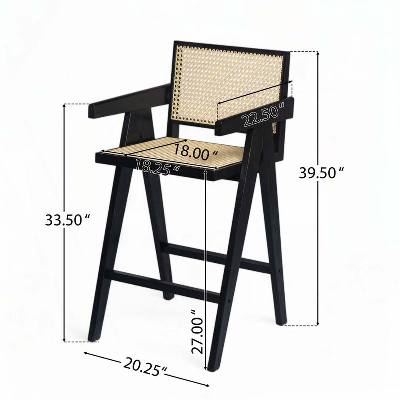 Bar Stool with Cane Seat, Black