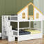 Lit superposé multifonctionnel en bois avec toit, escalier de rangement et lit gigogne-1234523142