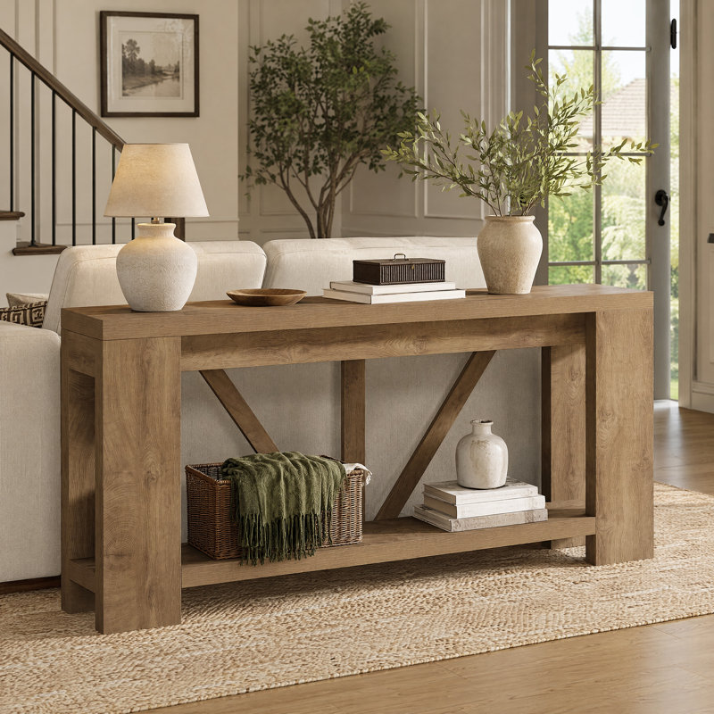 Console 70,9 po à 2 niveaux Farmhouse, Marron clair